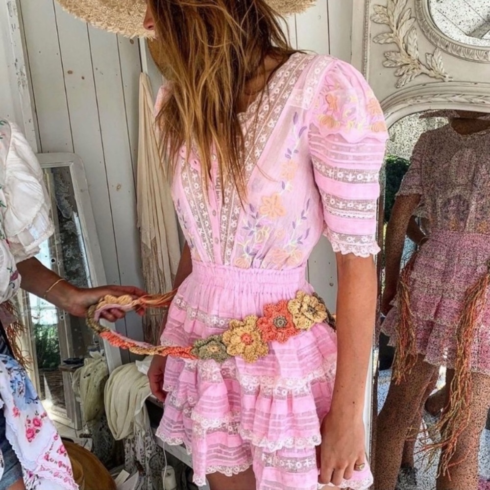 LoveShackFancy Quincy Dress in Pink Tulip Sz XS